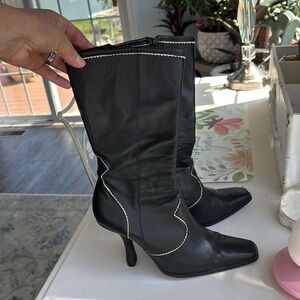 Black Leather Calf high Women's Boots